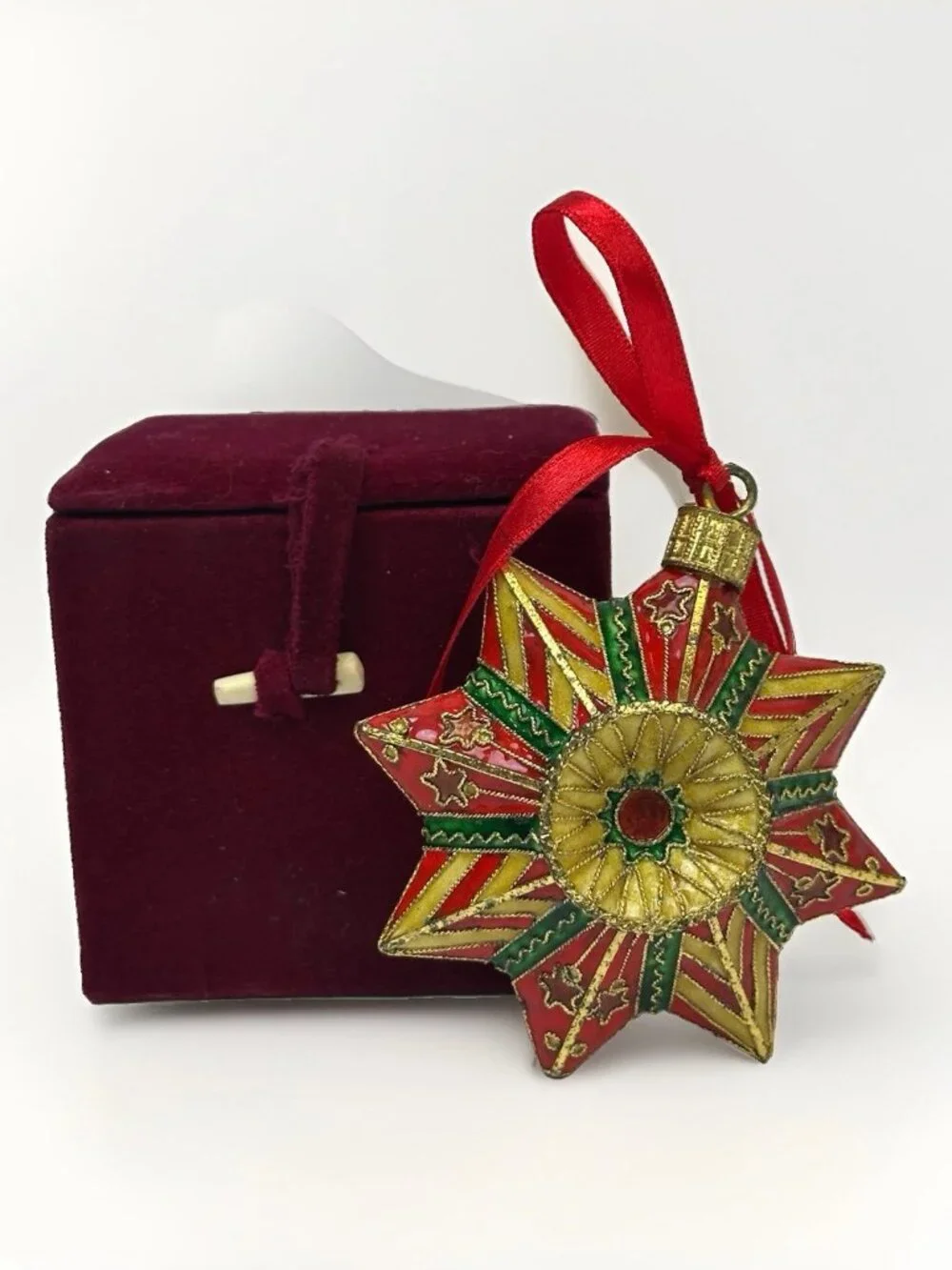 🎄 Vintage 2000 Dillard’s Cloisonne Birdhouse Star Christmas Ornaments Boxed Set